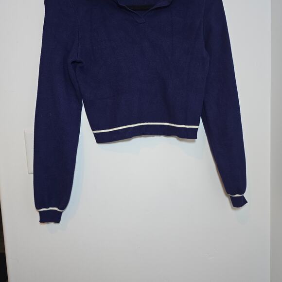 Willow Wind Crop Sweater Womens Size M Navy Polo Old Money Preppy Tenniscore - Picture 3 of 7